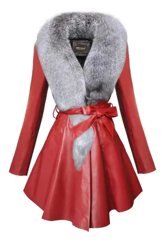 Faux Fur Coat Women Winter Female Sheepskin Coats Pure Color Faux Fox Fur Collars Snap Fastener Furs