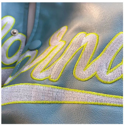 American retro letter embroidered jackets coats men's motorcycle bomb street leather baseball uniform couple casual loose jacket
