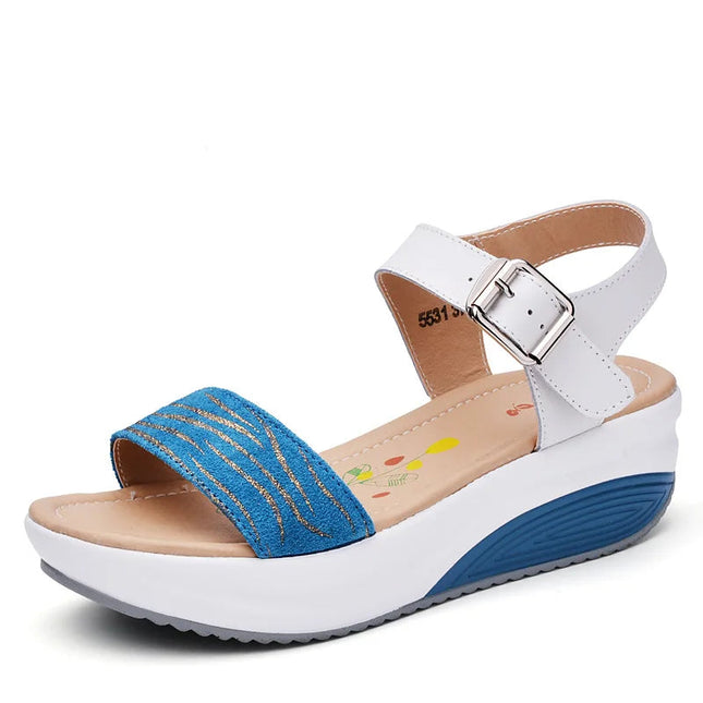 WOIZGIC Women's Ladies Female Genuine Leather Shoes Platform Sandals High Heels Summer Cool Beach Flip Flop 35-40 CDBY-5531 PlatiNum