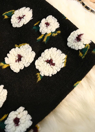 Three Dimensional Flower Skirts Women Winter High Waist Woolen Thickened Long Skirt Female Autumn New PlatiNum