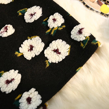 Three Dimensional Flower Skirts Women Winter High Waist Woolen Thickened Long Skirt Female Autumn New PlatiNum