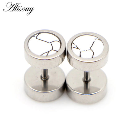 Alisouy 2 pz Acciaio Inossidabile Double Sided Rotondo Pietra Manubri Uomo Donna Vite Stud Bilanciere Orecchini Penetranti Spina per L'orecchio Finto platinumshop