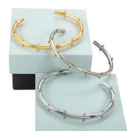 Set di gioielli di lusso Bracciale rigido in acciaio inossidabile Anello da dito Orecchini a cerchio con mini sfere per regali di gioielli di moda da donna platinumshop