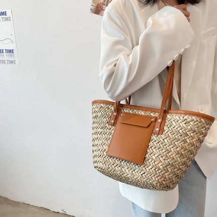 Borse estive in paglia da donna di alta qualità Borse a tracolla da donna alla moda Borsa da spiaggia tote femminile di grande capacità di design