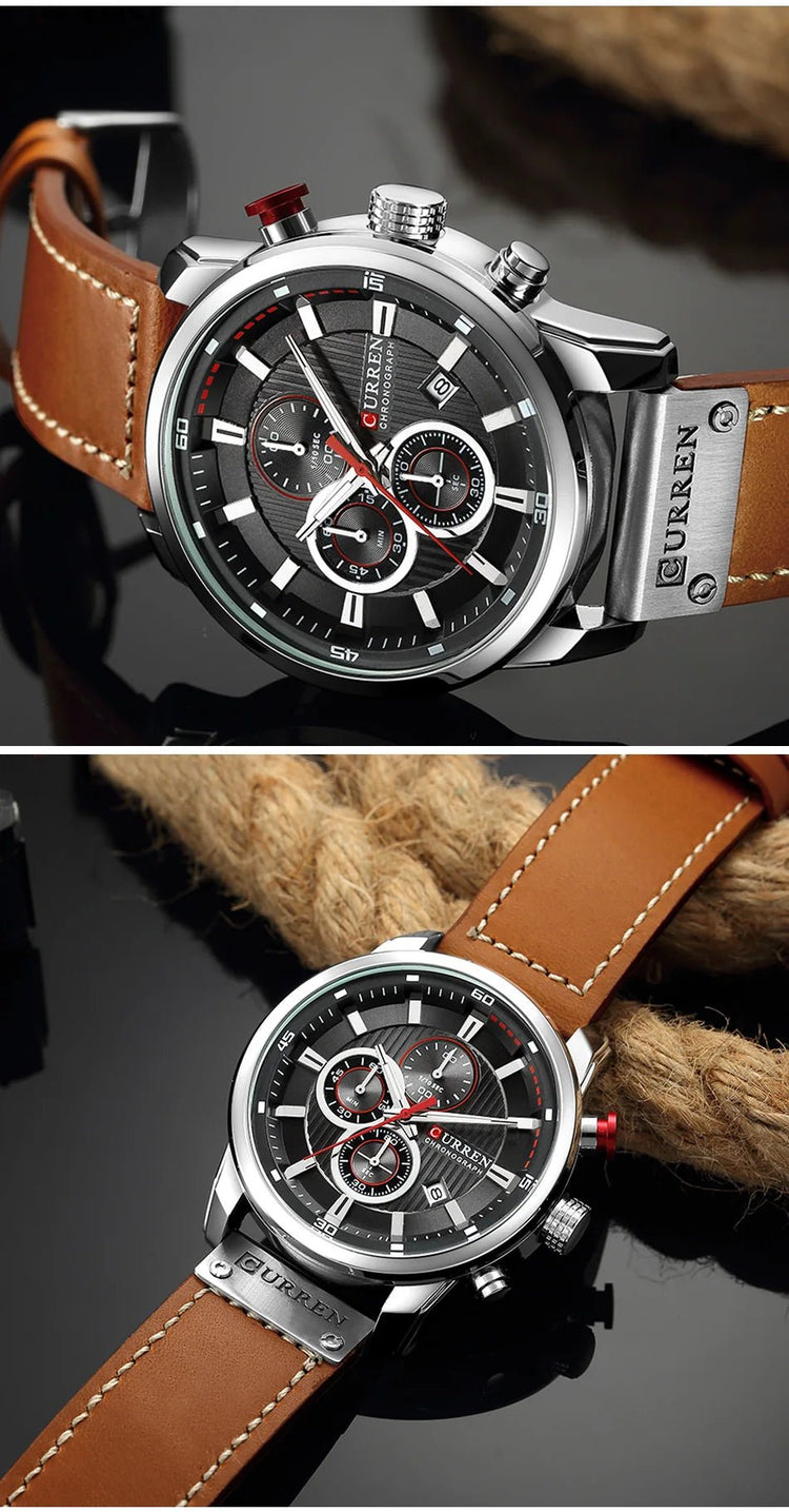 CURREN orologio da uomo in pelle orologi sportivi da uomo esercito militare orologio da polso al quarzo cronografo orologio maschile Relogio Masculino platinumshop