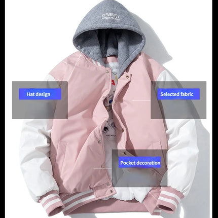 Winter Varsity Jacket Men Women Streetwear Basketball Jacket Fashion Casual Thick Parkas Men Korean Patchwork Couple Coat Button