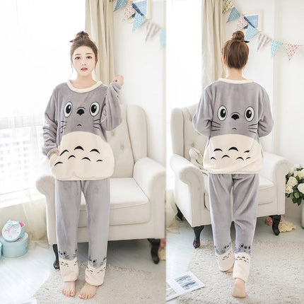 New 2025 Autumn Winter Warm Flannel Women Pijama Sets Thick Coral Velvet Long Sleeve Cute Sleepwear Set Thin Flannel Pajamas Set