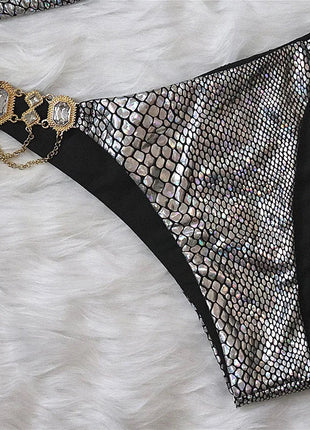 Catene di metallo con scollo all'americana Strass Diamante Bikini Costume da bagno donna Costumi da bagno femminili Due pezzi Bikini set Costume da bagno brasiliano Swim platinumshop
