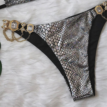 Catene di metallo con scollo all'americana Strass Diamante Bikini Costume da bagno donna Costumi da bagno femminili Due pezzi Bikini set Costume da bagno brasiliano Swim platinumshop