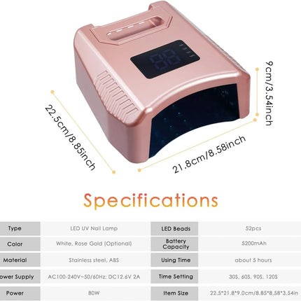 Ibelive Professional 80W Rechargeable UV LED Nail Lamp, 52pcs LED Bulbs 90S Cordless Nail Dryer for Salon Manicure