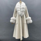 2022 New Arrival Women Wool Coat With Real Fox Fur Collar Cuff Slim Fit Elegant Belted Cashmere Long Coat Ladies Winter Coats