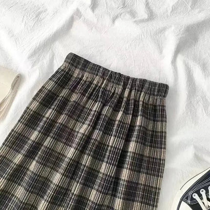 Vintage Wool Pleated Plaid Skirt Women High Waist Plus Size Long Skirt 2022 Autumn Winter Harajuku Female Party Skirt Streetwear PlatiNum