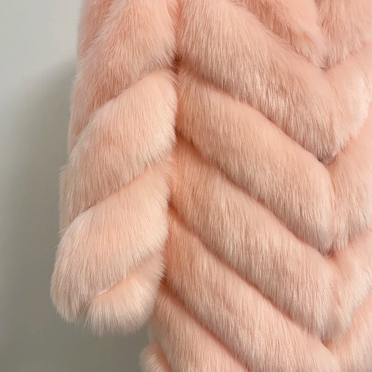 ZADORIN Korean Fashion Winter Faux Fox Fur Coat Women Luxury Color Contrast Long Thick Warm Fluffy Jacket Fake Fur Coats Jackets