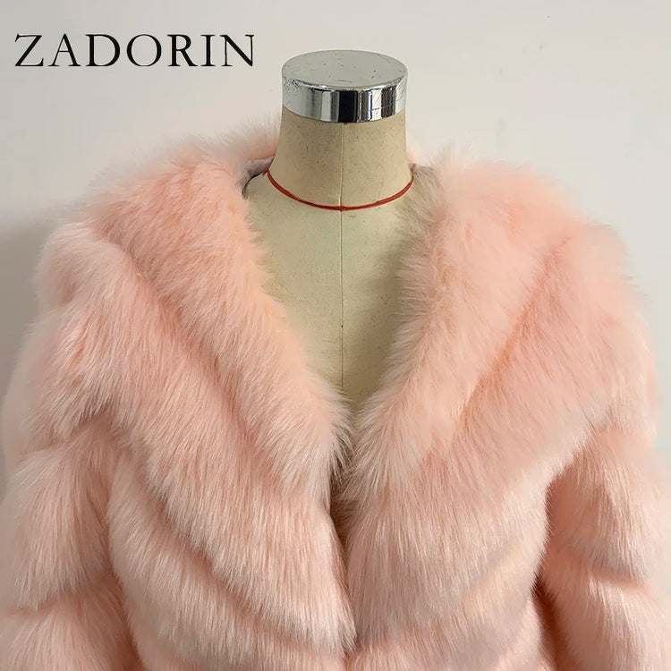 ZADORIN Korean Fashion Winter Faux Fox Fur Coat Women Luxury Color Contrast Long Thick Warm Fluffy Jacket Fake Fur Coats Jackets