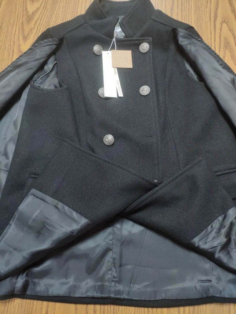 New Winter Women Double Breasted Cape Woolen Blends Elegant Ladies Coat Stand Collar Cloak Outwear Coats Vintage Overcoat