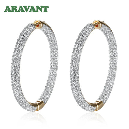 925 Silver 34mm 18K Gold Circle Hoop Earrings For Women Fashion Wedding Jewelry PlatiNum