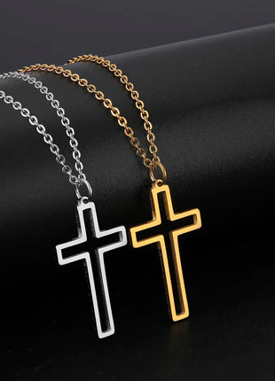 Cazador Collana con ciondolo croce religiosa alla moda di Gesù Collane a catena in acciaio inossidabile color oro per regalo di gioielli cavi unisex PlatiNum