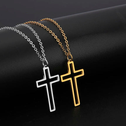 Cazador Collana con ciondolo croce religiosa alla moda di Gesù Collane a catena in acciaio inossidabile color oro per regalo di gioielli cavi unisex PlatiNum