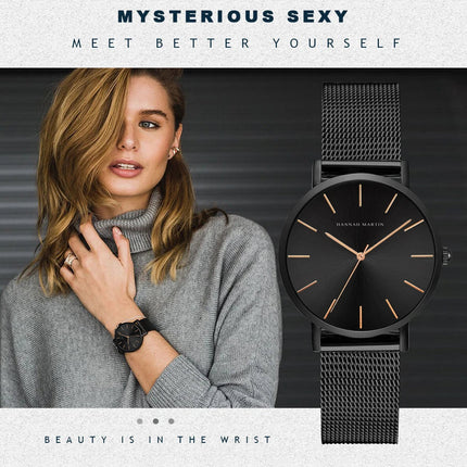 HANNAH MARTIN Movimento al quarzo giapponese in acciaio inossidabile di qualità del marchio Orologio Dropshipping da donna impermeabile da 36 mm in oro rosa completo platinumshop