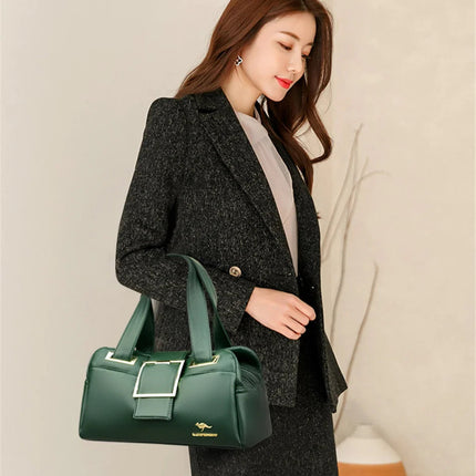 Women Multi-layers Top-handle Bag Quality Leather Handbags Purses Female Luxury Designer Large Capacity Boston Ladies Sac A Main PlatiNum