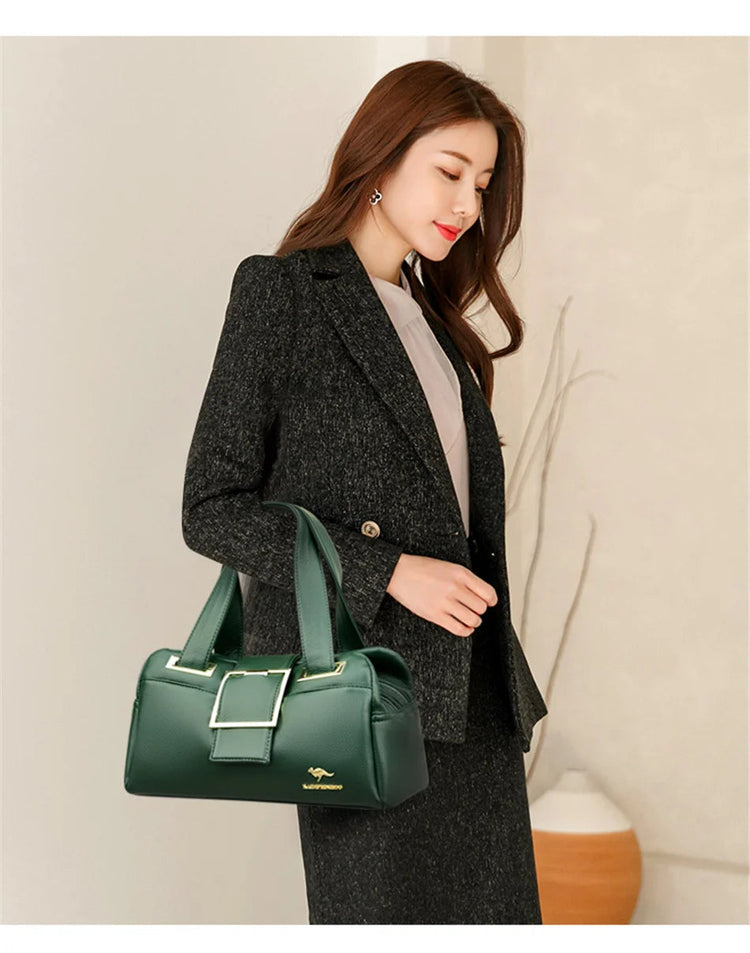 Women Multi-layers Top-handle Bag Quality Leather Handbags Purses Female Luxury Designer Large Capacity Boston Ladies Sac A Main PlatiNum
