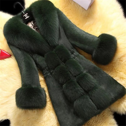 Vintage 2026 New Autumn Winter Female Mid-Long Fleece Overcoat Faux Fur Fox Fur Collar Mink Fur Coat Thicken Elegant 408
