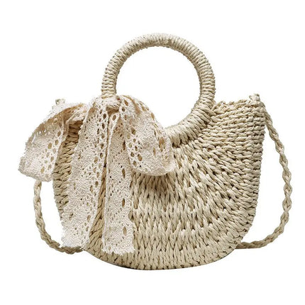 Yogodlns Borsa a tracolla intrecciata in rattan semicircolare fatta a mano Borse a tracolla a tracolla da donna estive Borsa da spiaggia piccola per ragazze Novità