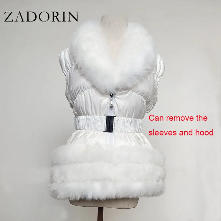 ZADORIN Winter Coat Women New Fashion Faux Fur Coat Detachable Sleeves Hood Duck Down Coats Hooded Black Puffer Jacket Outwear