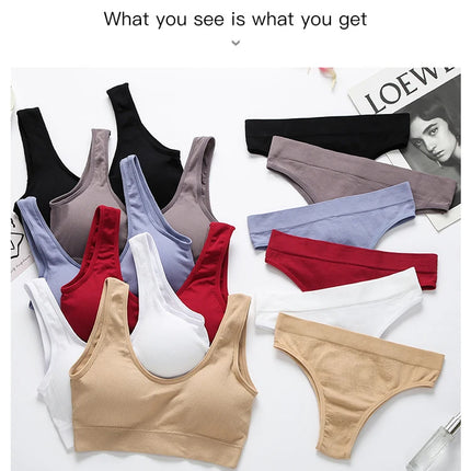 CINOON Women Seamless Ribbed Bra Set Wireless Deep V Bralette Top Panties Two Piece Lingerie Set Sport Fitness Underwear
