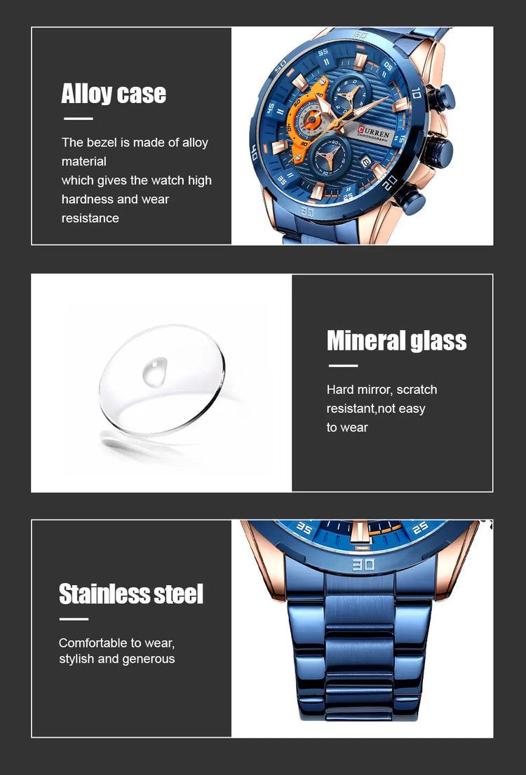 CURREN orologio da uomo orologi da uomo al quarzo sportivi di lusso delle migliori marche orologio da polso cronografo impermeabile in acciaio pieno da uomo Relogio Masculino platinumshop