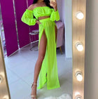 Set di abbigliamento moda estiva da donna, top a maniche lunghe con spalle scoperte e gonna copricostume in due pezzi per viaggi in vacanza al mare platinumshop