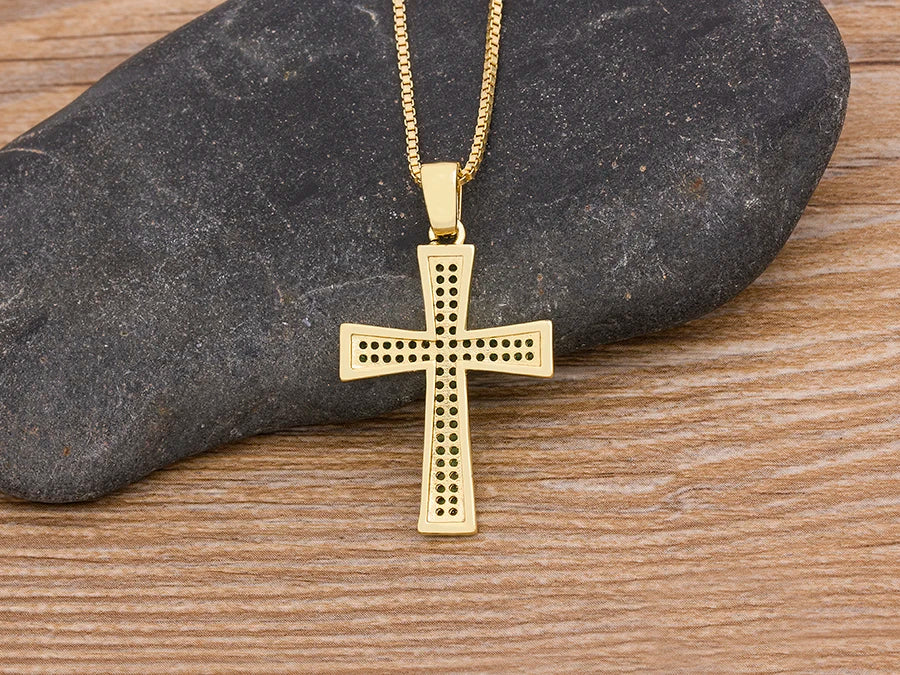 AIBEF Nuova Croce Blu/Viola/Verde Collana di Cristallo Rame Zircone Cubico Collana Girocollo 4 Colori Religione Gioielli Regalo Per La Festa