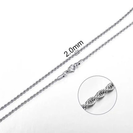 Jiayiqi 2mm-7mm Rope Chain Necklace Stainless Steel Never Fade Waterproof Choker Men Women Jewelry Silver Color Chains Gift PlatiNum