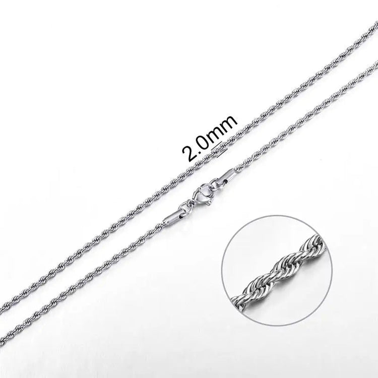 Jiayiqi 2mm-7mm Rope Chain Necklace Stainless Steel Never Fade Waterproof Choker Men Women Jewelry Silver Color Chains Gift PlatiNum