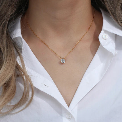 E.B.belle  Stainless Steel PVD Plated 3A Zircon Stone Crown Pendant Necklace Ladies Minimalist Weddng Party Crystal Necklace PlatiNum