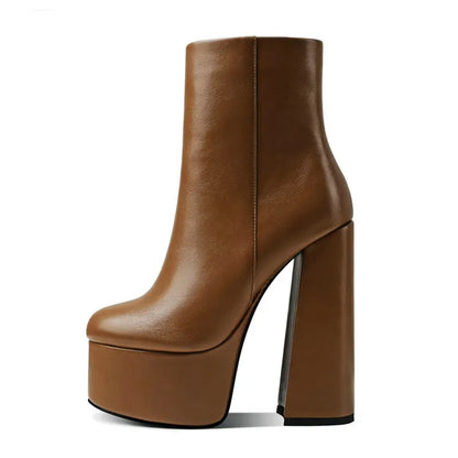 2021 Women Ankle Boots Platform Square High Heel Ladies Motorcycle Boots Faux Leather High High Quality Women's Boots Black