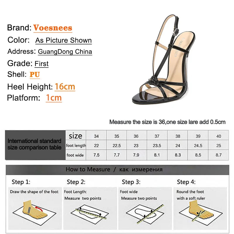 New 16CM Sexy Thin Strap Lady Sandals Large-Size Women Metal Stiletto Shoes Show Model Party Summer Ankle Back Strap High Heels