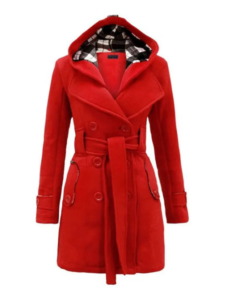 Fashion Woolen Coat Women Warm Fleece Jacket With Belts Double Breasted Solid Casual Jacket 2022 Winter Vintage Slim Ladies Coat