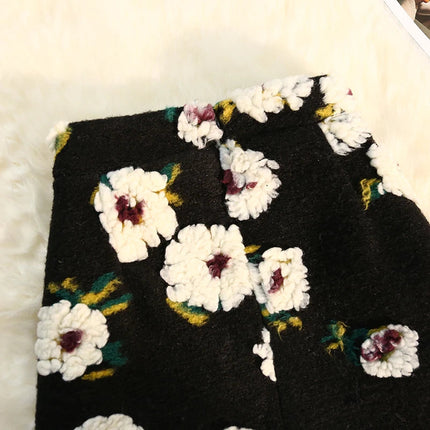Three Dimensional Flower Skirts Women Winter High Waist Woolen Thickened Long Skirt Female Autumn New PlatiNum