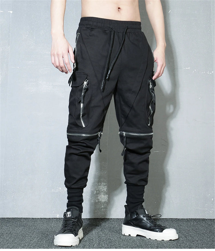 Detachable Black Cargo Pants Men Harajuku Hip Hop Streetwear Multi-Pocket Joggers Trousers Man Elastic Waist Techwear