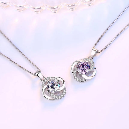 Collane e pendenti da donna in argento sterling 925 con ametista a forma di fiore, gioielli alla moda per matrimoni e feste. PlatiNum