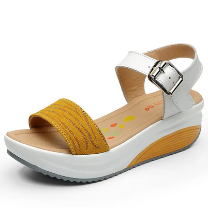 WOIZGIC Women's Ladies Female Genuine Leather Shoes Platform Sandals High Heels Summer Cool Beach Flip Flop 35-40 CDBY-5531 PlatiNum