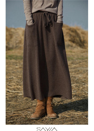 25 New arrivals women's 100% wool skirts, women's autumn and winter long loose and comfortable knit bottoming cashmere skirts, PlatiNum