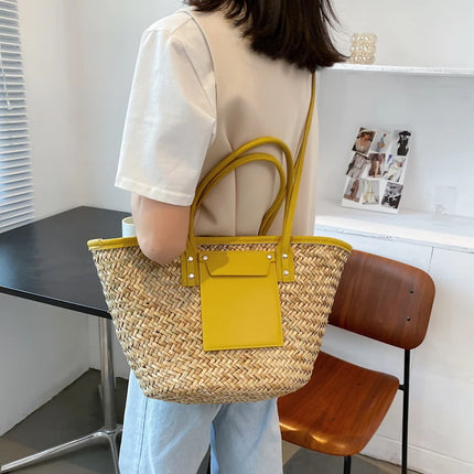 Borse estive in paglia da donna di alta qualità Borse a tracolla da donna alla moda Borsa da spiaggia tote femminile di grande capacità di design