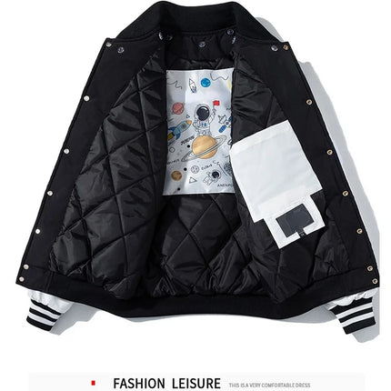 Winter Varsity Jacket Men Women Streetwear Basketball Jacket Fashion Casual Thick Parkas Men Korean Patchwork Couple Coat Button