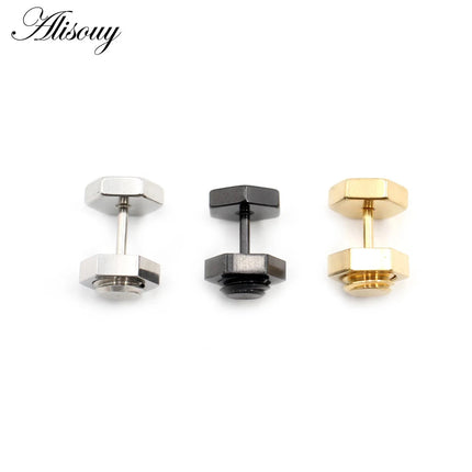Alisouy 2 pz Nuovo Unisex Gotico Punk Rock In Acciaio Inox Esagono Vite Del Chiodo Delle Donne Degli Uomini Dell'orecchio Orecchini Con Perno Penetranti Gioielli Per Il Corpo platinumshop
