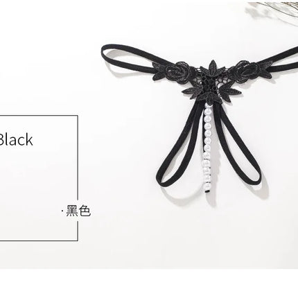 Women Lace Panties Thongs Pearl Pendant Embroidery G-String T-Back Briefs Underwear Hollow Ladies Panties Sexy Lingerie Knickers