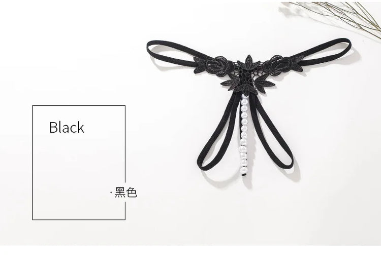 Women Lace Panties Thongs Pearl Pendant Embroidery G-String T-Back Briefs Underwear Hollow Ladies Panties Sexy Lingerie Knickers