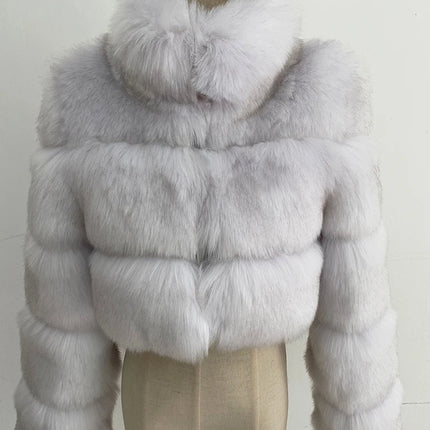 ZADORIN Fashion Cropped Faux Fur Coat Woman Warm Stand Fur Collar Slim Fluffy Fur Jacket Woman Tops Winter Fur Coats Streetwear