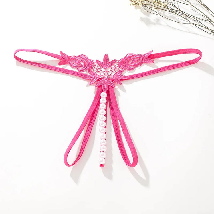 Women Lace Panties Thongs Pearl Pendant Embroidery G-String T-Back Briefs Underwear Hollow Ladies Panties Sexy Lingerie Knickers